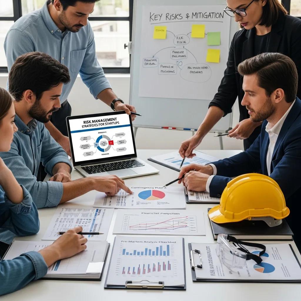 Team discussing risk management strategies in a startup environment