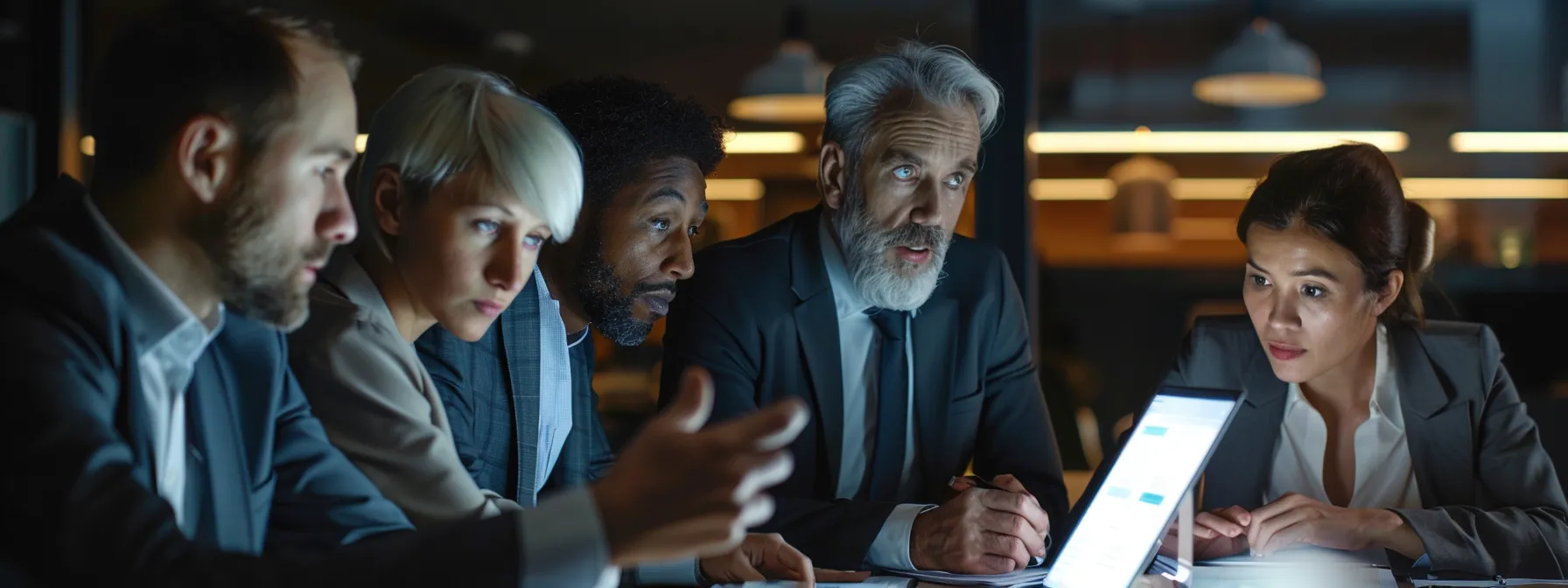 a dynamic legal team collaborates over a digital presentation, showcasing innovative strategies that redefine courtroom evidence.
